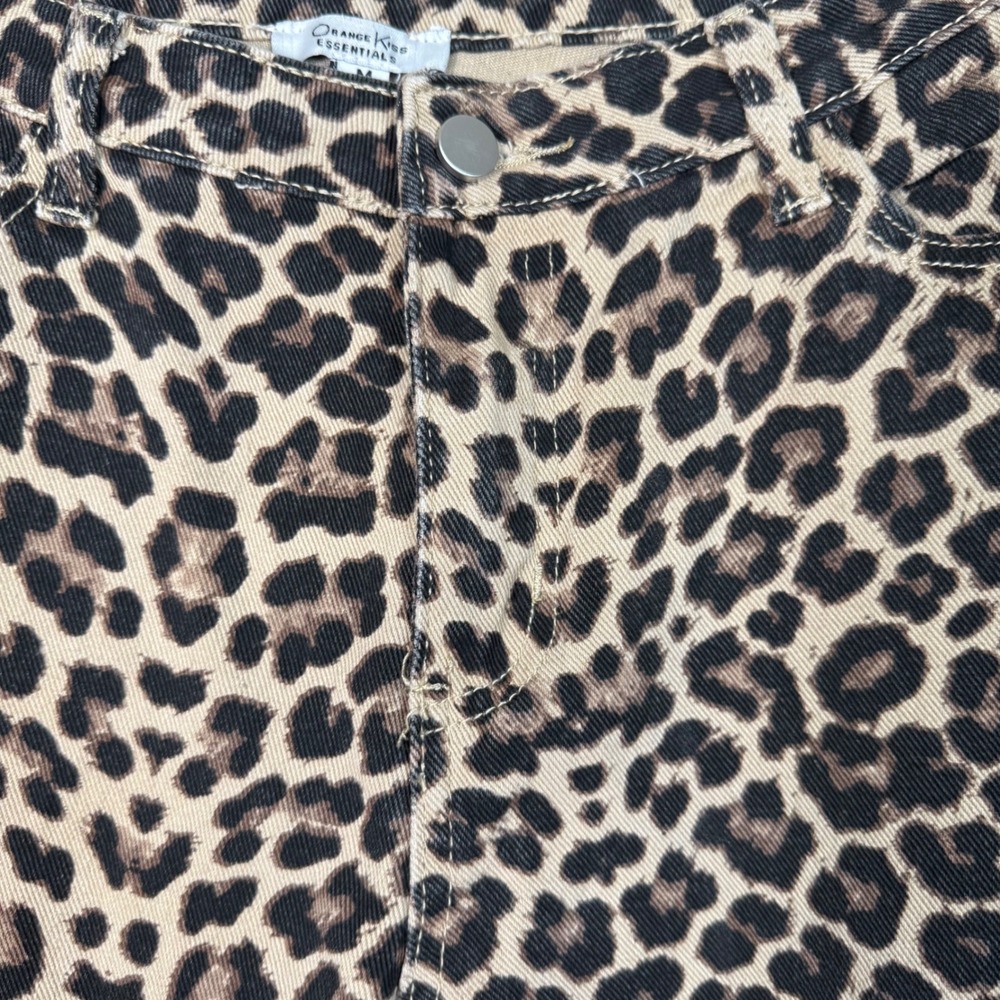 Orange Kiss Essentials 100% Cotton Leopard Mid Rise Straight Leg Jeans Medium - Picture 7 of 10